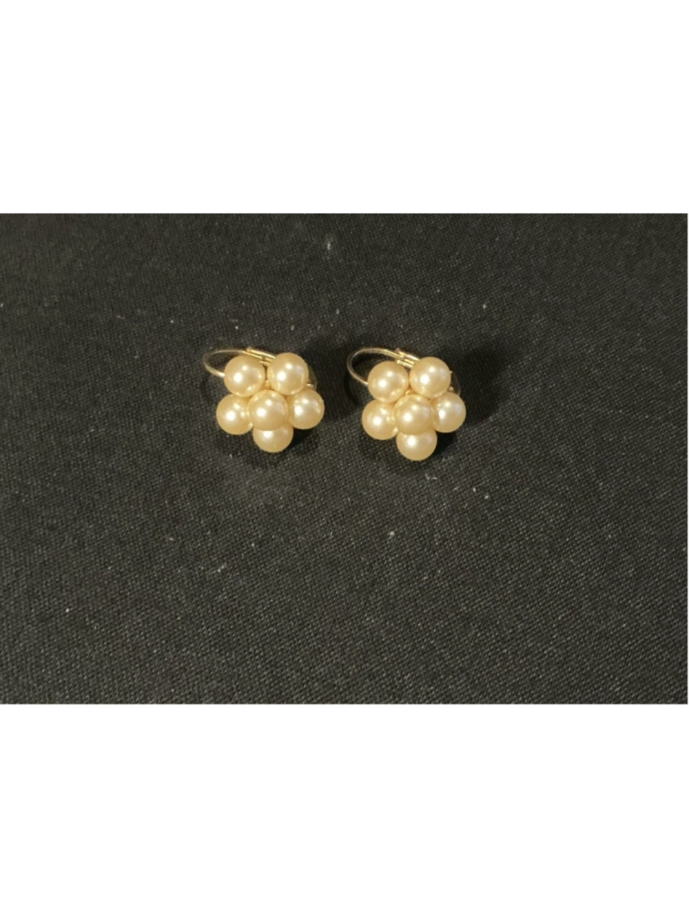 Vtg Faux Pearl Cluster Lever Back Clip On Earrings Gold Tone Flower Bubble Spray